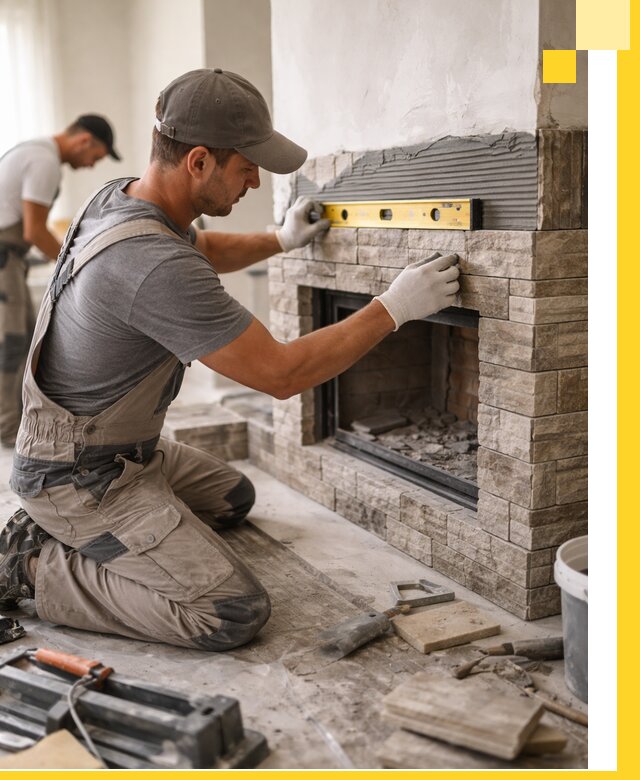 Облицовка каминов в Бердске, монтаж и отделка натуральным камнем