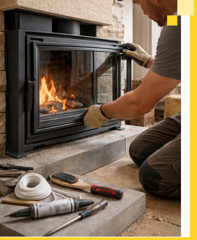 Производство, монтаж и доставка каминов со стеклом в Бердске