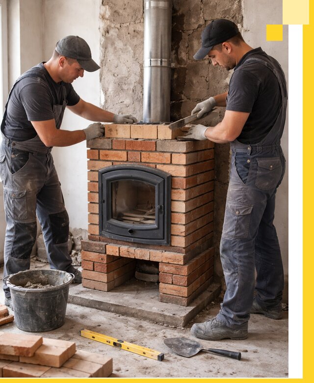 Монтаж печи камина под ключ в Бердске с гарантией и пусконаладкой