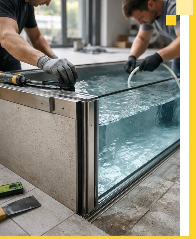 Проектирование и монтаж стеклянных бассейнов в Бердске