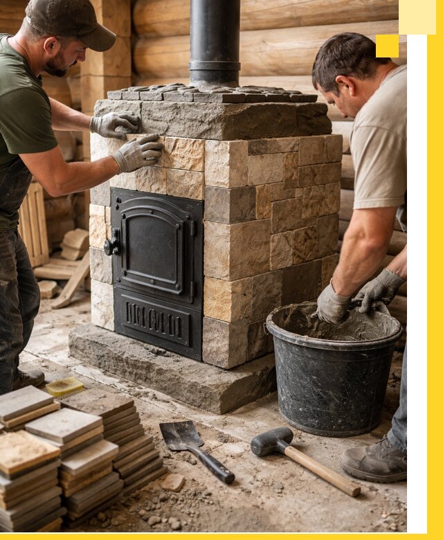 Облицовка банной печи под ключ в Бердске: камень и плитка