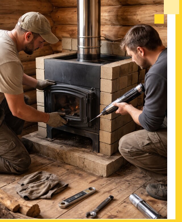 Монтаж и установка печи в бане под ключ с гарантией в Бердске