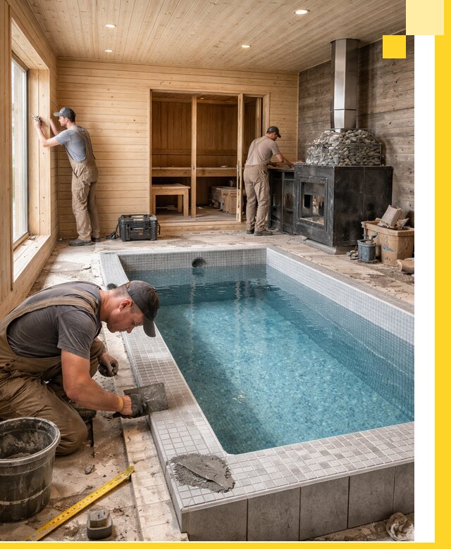 Проект бани с бассейном и сауной в Бердске под ключ