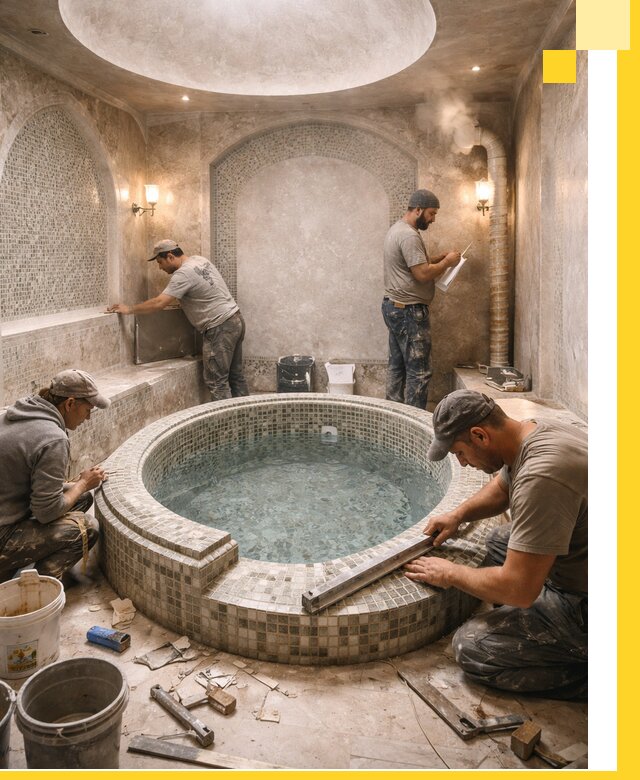 Профессиональное строительство хамама с бассейном в Бердске под ключ