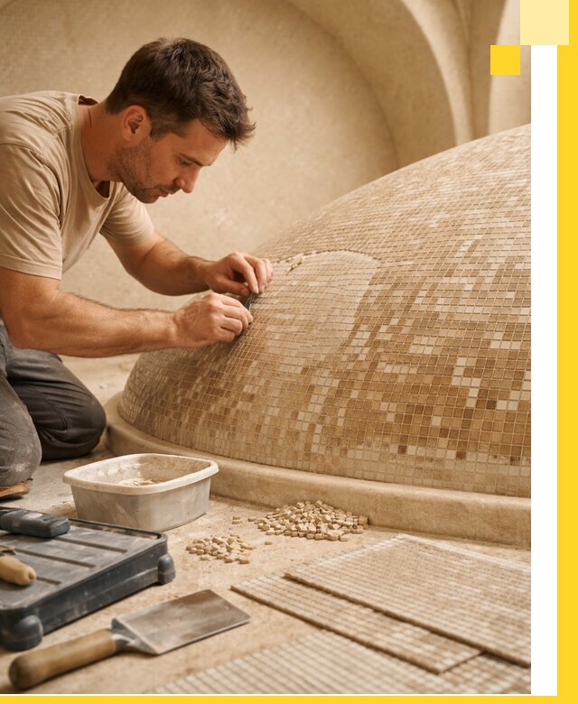 Профессиональная укладка мозаики для хамама под ключ в Бердске